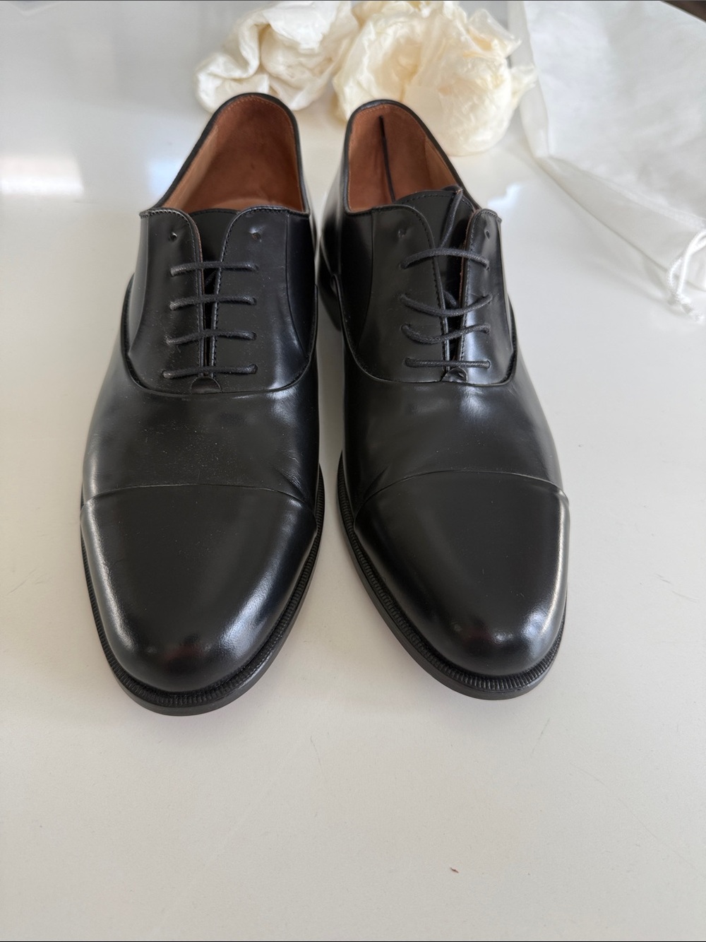 Pitti Italian Classic Black Leather Cap-Toe Oxford Shoes - Men